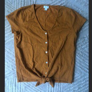 J. Crew Button Down Tie-Front Textured Shirt, Size S